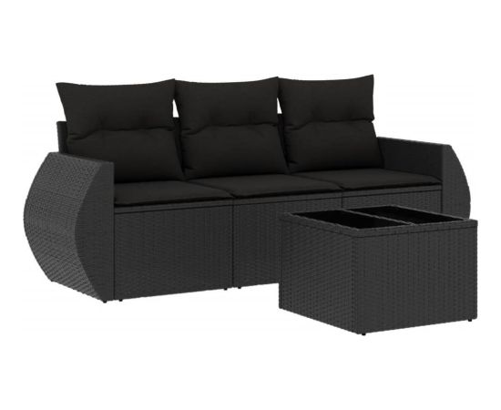 vidaXL 4-częściowy zestaw wypoczynkowy do ogrodu, poduszki, czarny rattan PE Dārza mēbeļu komplekti