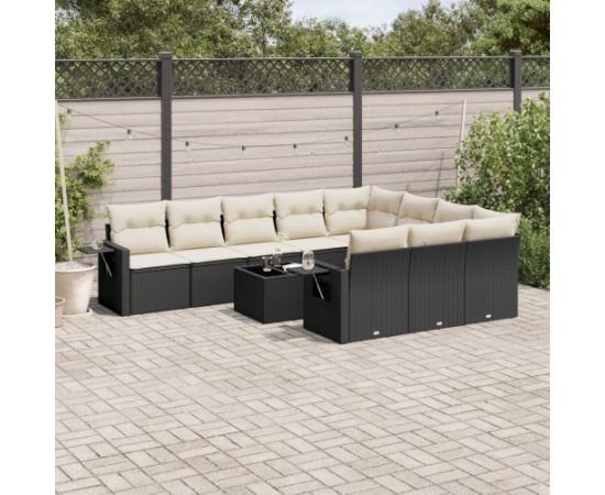 vidaXL 11-częściowy zestaw wypoczynkowy do ogrodu, poduszki czarny rattan PE Dārza mēbeļu komplekti