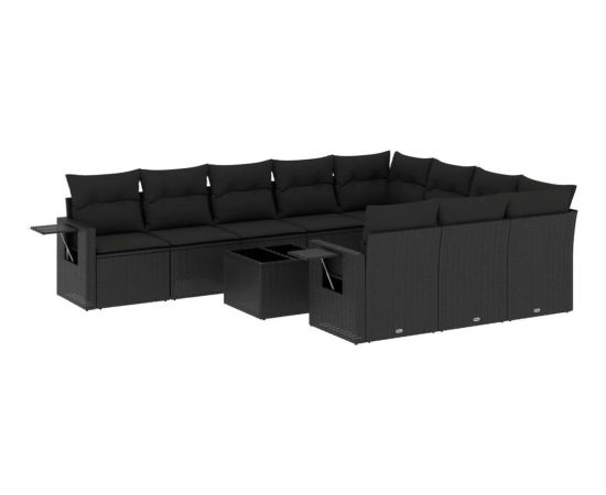 vidaXL 11-częściowy zestaw wypoczynkowy do ogrodu, poduszki czarny rattan PE Dārza mēbeļu komplekti