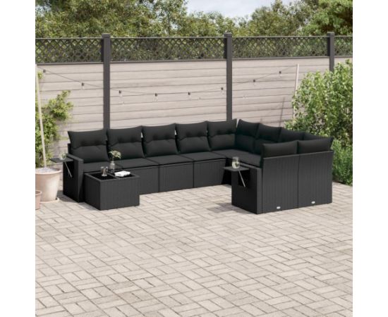 vidaXL 10-częściowy zestaw wypoczynkowy do ogrodu, poduszki czarny rattan PE Dārza mēbeļu komplekti