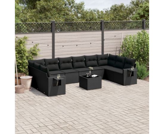 vidaXL 11-częściowy zestaw wypoczynkowy do ogrodu, poduszki czarny rattan PE Dārza mēbeļu komplekti