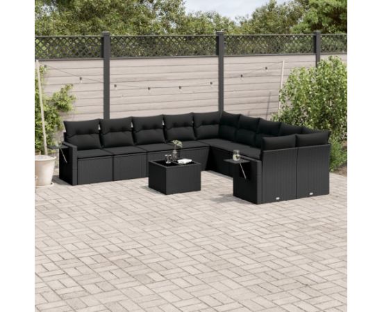 vidaXL 11-częściowy zestaw wypoczynkowy do ogrodu, poduszki czarny rattan PE Dārza mēbeļu komplekti