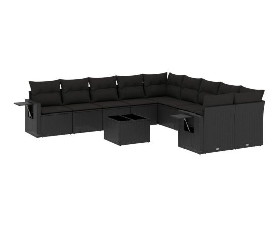 vidaXL 11-częściowy zestaw wypoczynkowy do ogrodu, poduszki czarny rattan PE Dārza mēbeļu komplekti