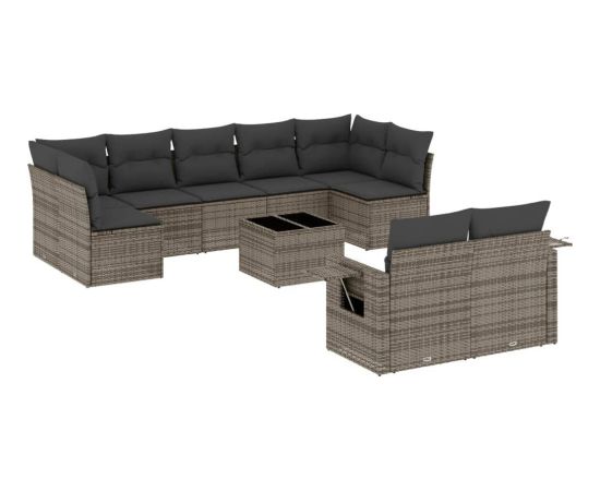 vidaXL 10-częściowy zestaw wypoczynkowy do ogrodu, z poduszkami, szary Dārza mēbeļu komplekti