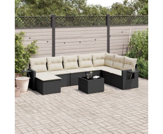 vidaXL 9-częściowy zestaw wypoczynkowy do ogrodu, z poduszkami, czarny Dārza mēbeļu komplekti