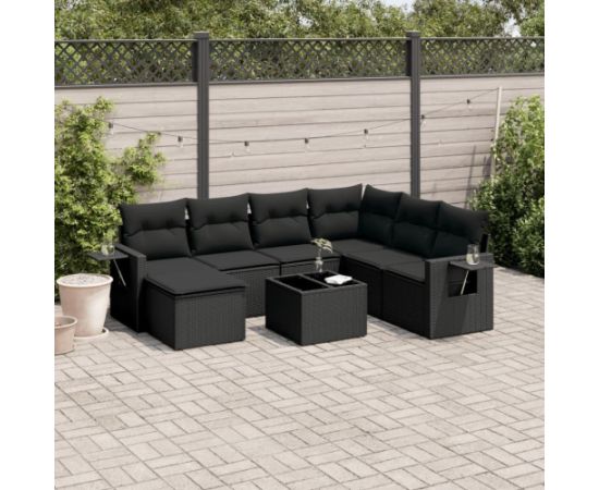 vidaXL 8-częsciowy zestaw wypoczynkowy do ogrodu, z poduszkami, czarny Dārza mēbeļu komplekti