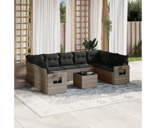 vidaXL 10-częściowy zestaw wypoczynkowy do ogrodu, z poduszkami, szary Dārza mēbeļu komplekti