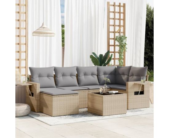 vidaXL 7-częściowy zestaw wypoczynkowy do ogrodu, z poduszkami, beżowy Dārza mēbeļu komplekti