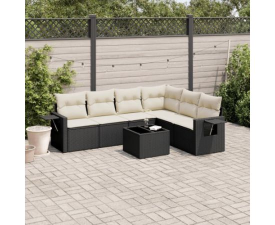 vidaXL 7-częściowy zestaw wypoczynkowy do ogrodu, z poduszkami, czarny Dārza mēbeļu komplekti