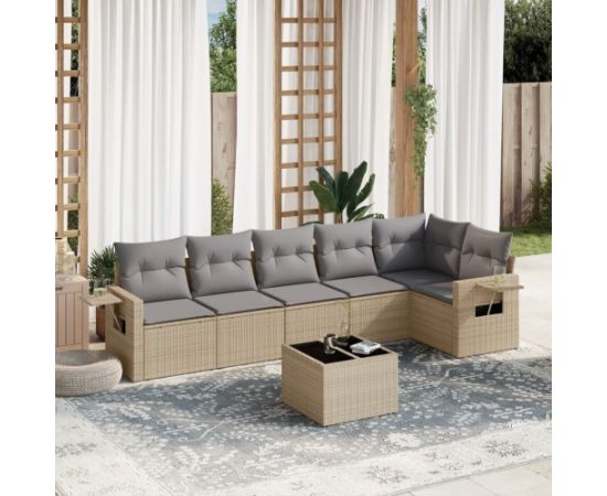 vidaXL 7-częściowy zestaw wypoczynkowy do ogrodu, z poduszkami, beżowy Dārza mēbeļu komplekti