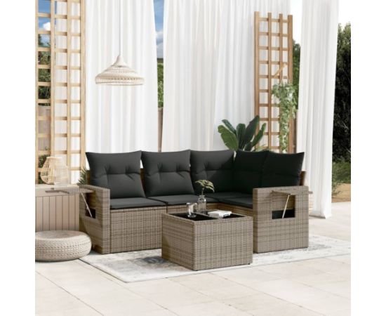 vidaXL 5-częściowy zestaw wypoczynkowy do ogrodu, poduszki, szary rattan PE Dārza mēbeļu komplekti