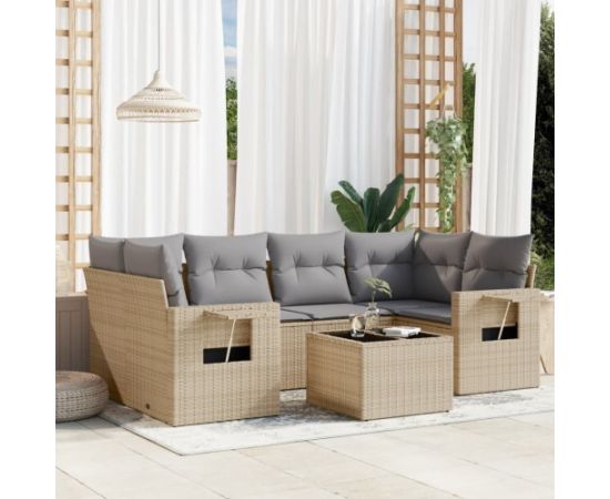 vidaXL 7-częściowy zestaw wypoczynkowy do ogrodu, z poduszkami, beżowy Dārza mēbeļu komplekti