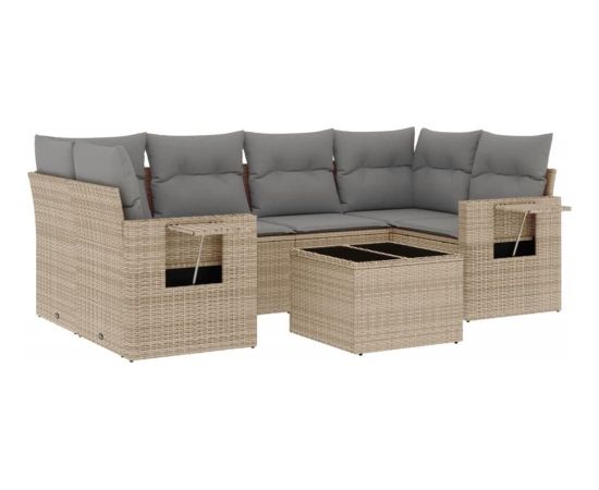 vidaXL 7-częściowy zestaw wypoczynkowy do ogrodu, z poduszkami, beżowy Dārza mēbeļu komplekti