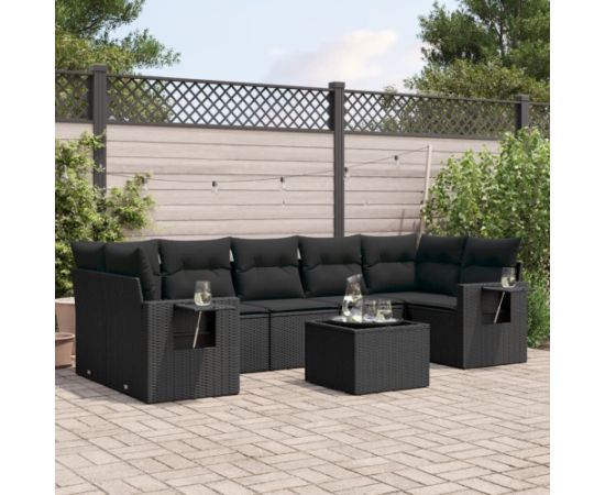 vidaXL 8-częściowy zestaw wypoczynkowy do ogrodu, z poduszkami, czarny Dārza mēbeļu komplekti
