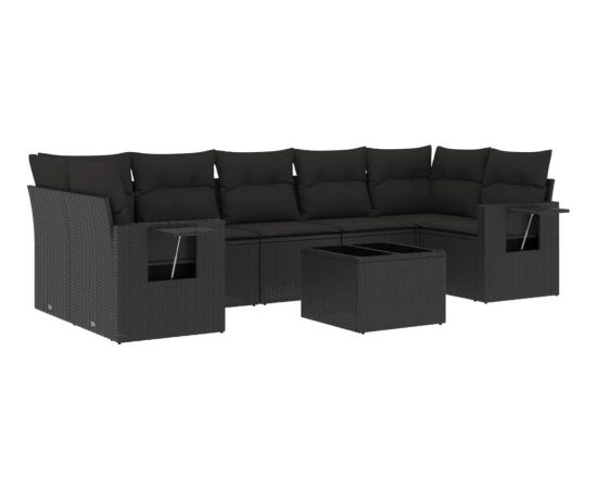 vidaXL 8-częściowy zestaw wypoczynkowy do ogrodu, z poduszkami, czarny Dārza mēbeļu komplekti