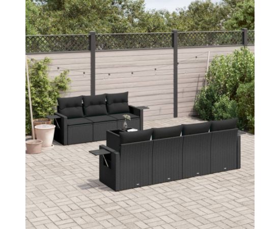 vidaXL 8-częściowy zestaw wypoczynkowy do ogrodu, z poduszkami, czarny Dārza mēbeļu komplekti