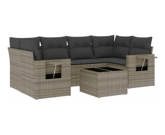 vidaXL 7-częściowy zestaw wypoczynkowy do ogrodu, z poduszkami, szary Dārza mēbeļu komplekti