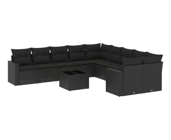 vidaXL 11-częściowy zestaw wypoczynkowy do ogrodu, poduszki czarny rattan PE Dārza mēbeļu komplekti