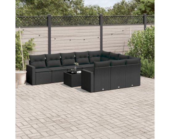 vidaXL 11-częściowy zestaw wypoczynkowy do ogrodu, poduszki czarny rattan PE Dārza mēbeļu komplekti