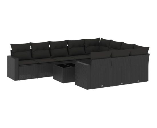 vidaXL 11-częściowy zestaw wypoczynkowy do ogrodu, poduszki czarny rattan PE Dārza mēbeļu komplekti