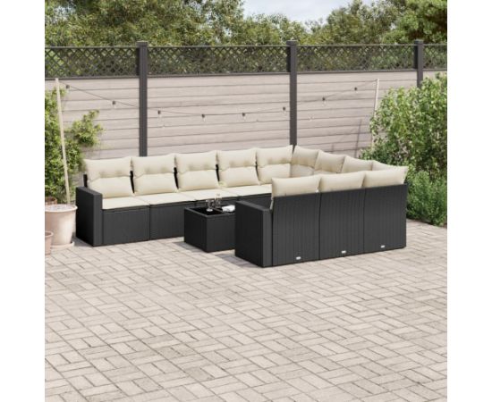 vidaXL 11-częściowy zestaw wypoczynkowy do ogrodu, poduszki czarny rattan PE Dārza mēbeļu komplekti