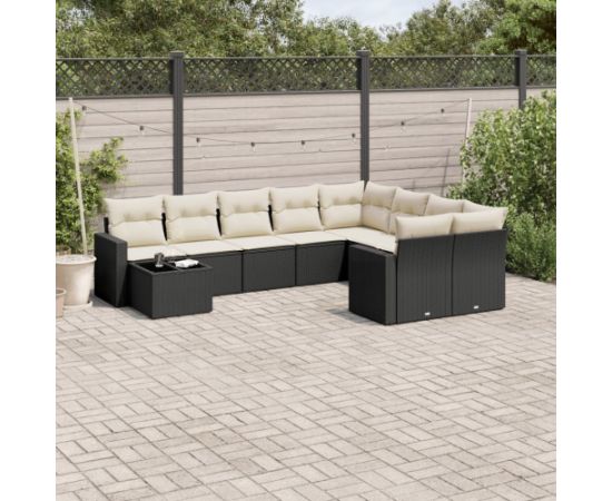 vidaXL 10-częściowy zestaw wypoczynkowy do ogrodu, poduszki czarny rattan PE Dārza mēbeļu komplekti