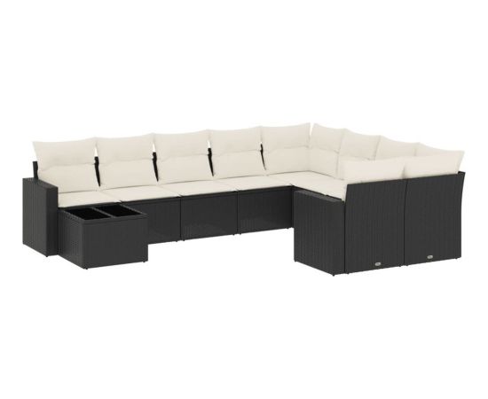 vidaXL 10-częściowy zestaw wypoczynkowy do ogrodu, poduszki czarny rattan PE Dārza mēbeļu komplekti