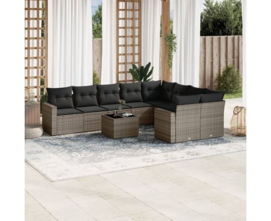 vidaXL 10-częściowy zestaw wypoczynkowy do ogrodu, z poduszkami, szary Dārza mēbeļu komplekti