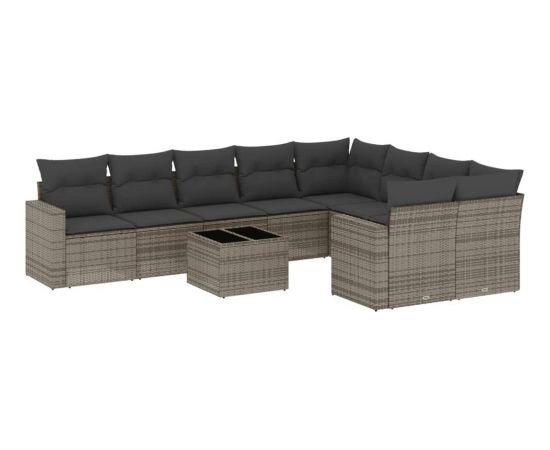 vidaXL 10-częściowy zestaw wypoczynkowy do ogrodu, z poduszkami, szary Dārza mēbeļu komplekti