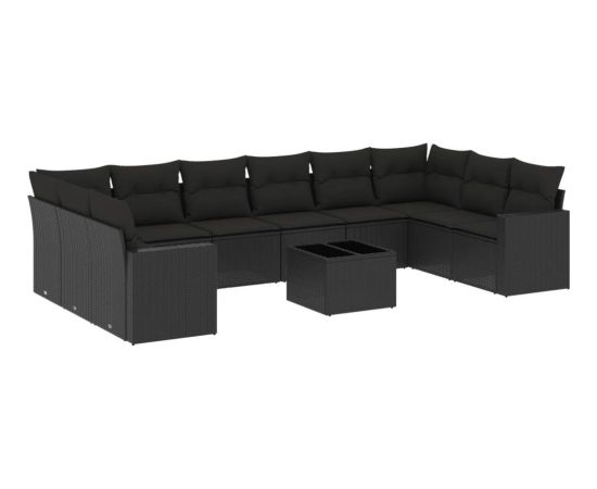 vidaXL 11-częściowy zestaw wypoczynkowy do ogrodu, poduszki czarny rattan PE Dārza mēbeļu komplekti