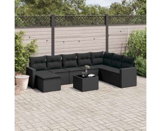 vidaXL 9-częsciowy zestaw wypoczynkowy do ogrodu, z poduszkami, czarny Dārza mēbeļu komplekti