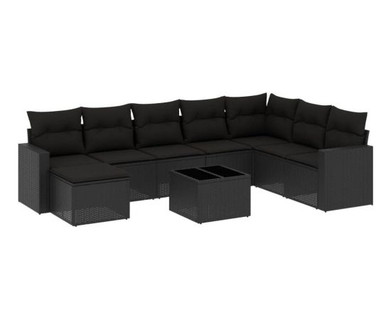 vidaXL 9-częsciowy zestaw wypoczynkowy do ogrodu, z poduszkami, czarny Dārza mēbeļu komplekti