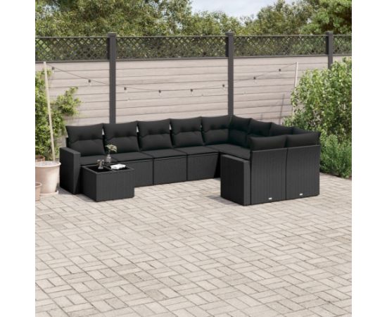 vidaXL 10-częściowy zestaw wypoczynkowy do ogrodu, poduszki czarny rattan PE Dārza mēbeļu komplekti