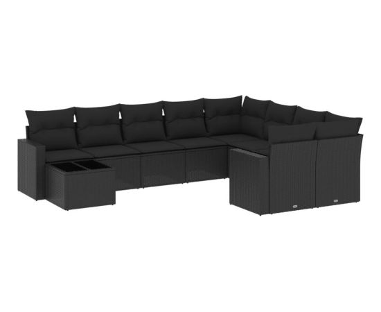 vidaXL 10-częściowy zestaw wypoczynkowy do ogrodu, poduszki czarny rattan PE Dārza mēbeļu komplekti