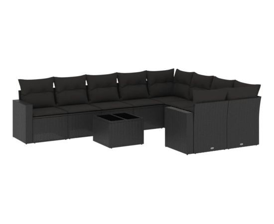 vidaXL 10-częściowy zestaw wypoczynkowy do ogrodu, poduszki czarny rattan PE Dārza mēbeļu komplekti