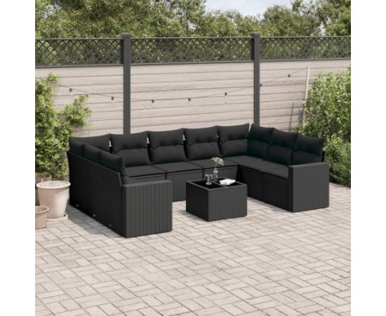 vidaXL 10-częściowy zestaw wypoczynkowy do ogrodu, poduszki czarny rattan PE Dārza mēbeļu komplekti