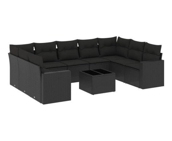 vidaXL 10-częściowy zestaw wypoczynkowy do ogrodu, poduszki czarny rattan PE Dārza mēbeļu komplekti
