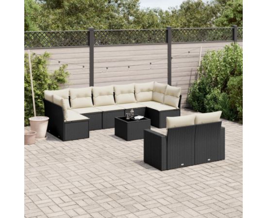 vidaXL 10-częściowy zestaw wypoczynkowy do ogrodu, poduszki czarny rattan PE Dārza mēbeļu komplekti