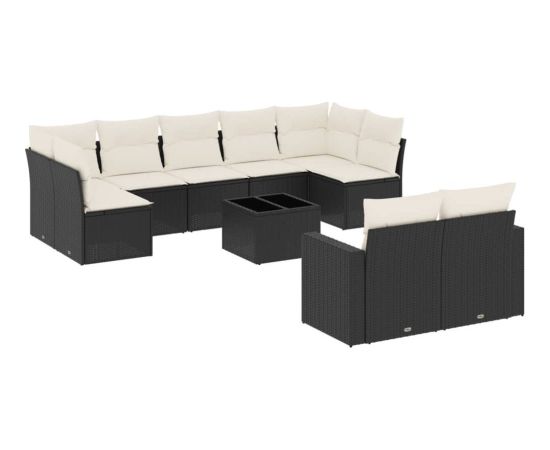 vidaXL 10-częściowy zestaw wypoczynkowy do ogrodu, poduszki czarny rattan PE Dārza mēbeļu komplekti