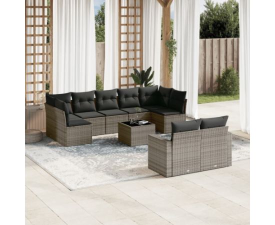 vidaXL 10-częściowy zestaw wypoczynkowy do ogrodu, z poduszkami, szary Dārza mēbeļu komplekti