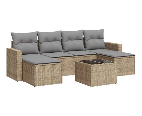 vidaXL 7-częściowy zestaw wypoczynkowy do ogrodu, z poduszkami, beżowy Dārza mēbeļu komplekti