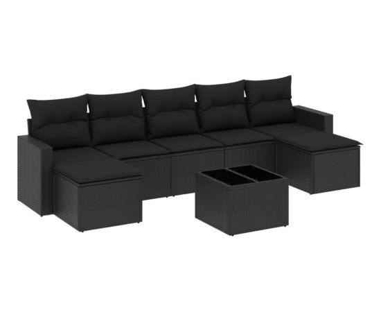 vidaXL 8-częściowy zestaw wypoczynkowy do ogrodu, z poduszkami, czarny Dārza mēbeļu komplekti