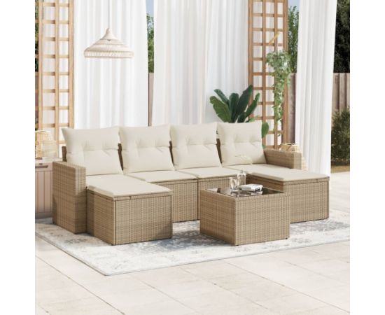 vidaXL 7-częściowy zestaw wypoczynkowy do ogrodu, z poduszkami, beżowy Dārza mēbeļu komplekti