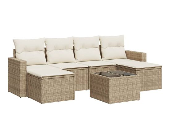 vidaXL 7-częściowy zestaw wypoczynkowy do ogrodu, z poduszkami, beżowy Dārza mēbeļu komplekti