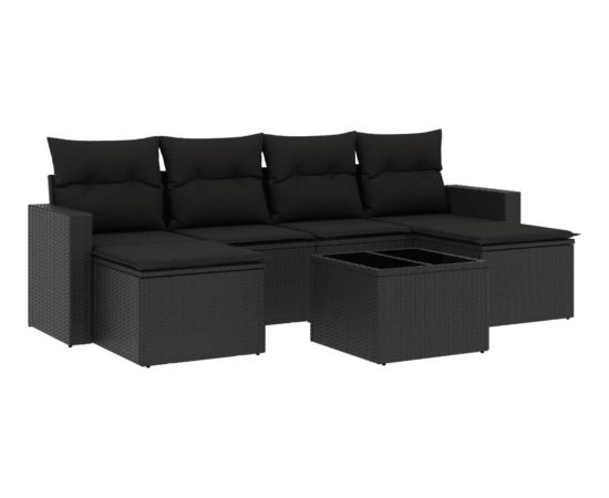 vidaXL 7-częściowy zestaw wypoczynkowy do ogrodu, z poduszkami, czarny Dārza mēbeļu komplekti