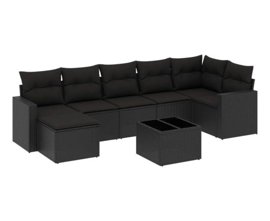 vidaXL 8-częściowy zestaw wypoczynkowy do ogrodu, z poduszkami, czarny Dārza mēbeļu komplekti