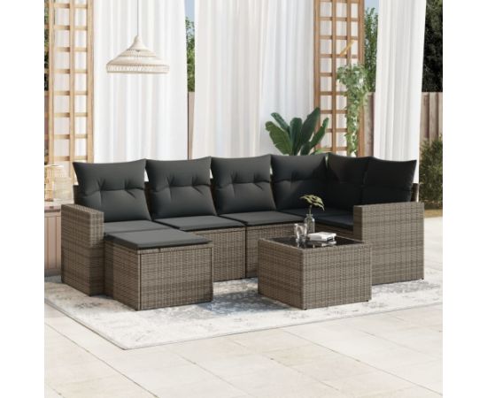 vidaXL 7-częściowy zestaw wypoczynkowy do ogrodu, z poduszkami, szary Dārza mēbeļu komplekti