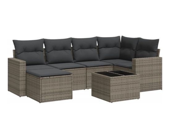 vidaXL 7-częściowy zestaw wypoczynkowy do ogrodu, z poduszkami, szary Dārza mēbeļu komplekti