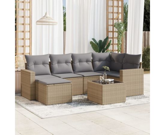 vidaXL 7-częściowy zestaw wypoczynkowy do ogrodu, z poduszkami, beżowy Dārza mēbeļu komplekti