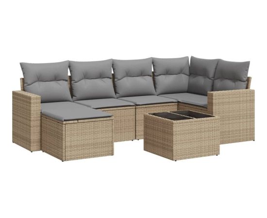 vidaXL 7-częściowy zestaw wypoczynkowy do ogrodu, z poduszkami, beżowy Dārza mēbeļu komplekti